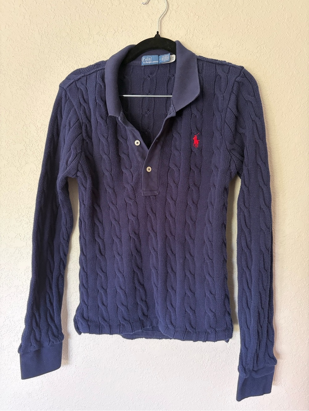 Ralph Lauren Cable-Knit Cotton Long-Sleeve Polo Shirt - Picture 2 of 8